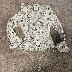 Rixo laura jackson White and Black roisin Patterned Blouse